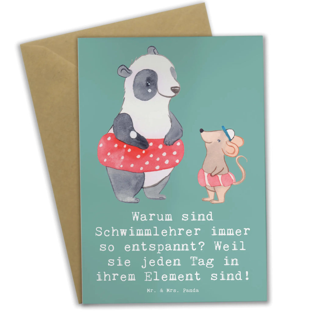Greetings card Warum sind Schwimmlehrer immer so entspannt? Weil sie jeden Tag in ihrem Element sind! Hochzeitskarte, Geburtstagskarte, Einladungskarte, Ansichtskarten, Klappkarte, Glückwunschkarte, Karte, Grußkarte, Beruf, Ausbildung, Jubiläum, Abschied, Rente, Kollege, Kollegin, Geschenk, Schenken, Arbeitskollege, Mitarbeiter, Firma, Danke, Dankeschön