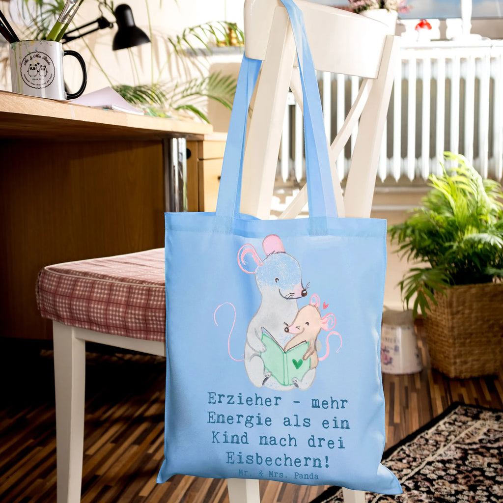 Tote bag Erzieher - mehr Energie als ein Kind nach drei Eisbechern! Laptoptasche, Shopper, Tragetasche, Schultertasche, Beuteltasche, Jutebeutel, Einkaufstasche, Einkaufstüte, Stoffbeutel, Jutetasche, Beutel, Umhängetasche, Badetasche, Strandtasche, Stofftasche, Tasche, Beruf, Ausbildung, Jubiläum, Abschied, Rente, Kollege, Kollegin, Geschenk, Schenken, Arbeitskollege, Mitarbeiter, Firma, Danke, Dankeschön
