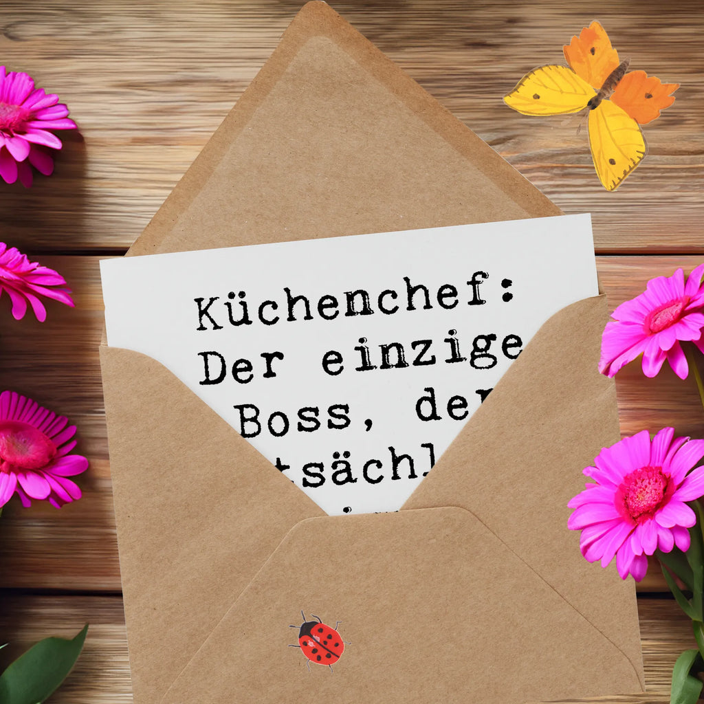 Deluxe Card Saying Küchenchef: Der einzige Boss, der tatsächlich Anweisungen mit Messern gibt. Grußkarte, Geburtstagskarte, Hochwertige Grußkarte, Karte, Hochwertige Klappkarte, Einladungskarte, Glückwunschkarte, Klappkarte, Hochzeitskarte, Beruf, Ausbildung, Jubiläum, Abschied, Rente, Kollege, Kollegin, Geschenk, Schenken, Arbeitskollege, Mitarbeiter, Firma, Danke, Dankeschön