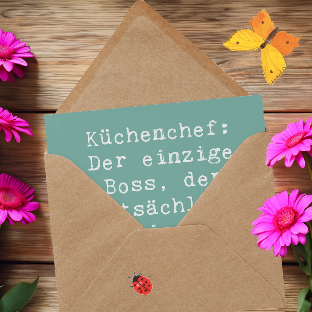 Deluxe Card Saying Küchenchef: Der einzige Boss, der tatsächlich Anweisungen mit Messern gibt. Grußkarte, Geburtstagskarte, Hochwertige Grußkarte, Karte, Hochwertige Klappkarte, Einladungskarte, Glückwunschkarte, Klappkarte, Hochzeitskarte, Beruf, Ausbildung, Jubiläum, Abschied, Rente, Kollege, Kollegin, Geschenk, Schenken, Arbeitskollege, Mitarbeiter, Firma, Danke, Dankeschön