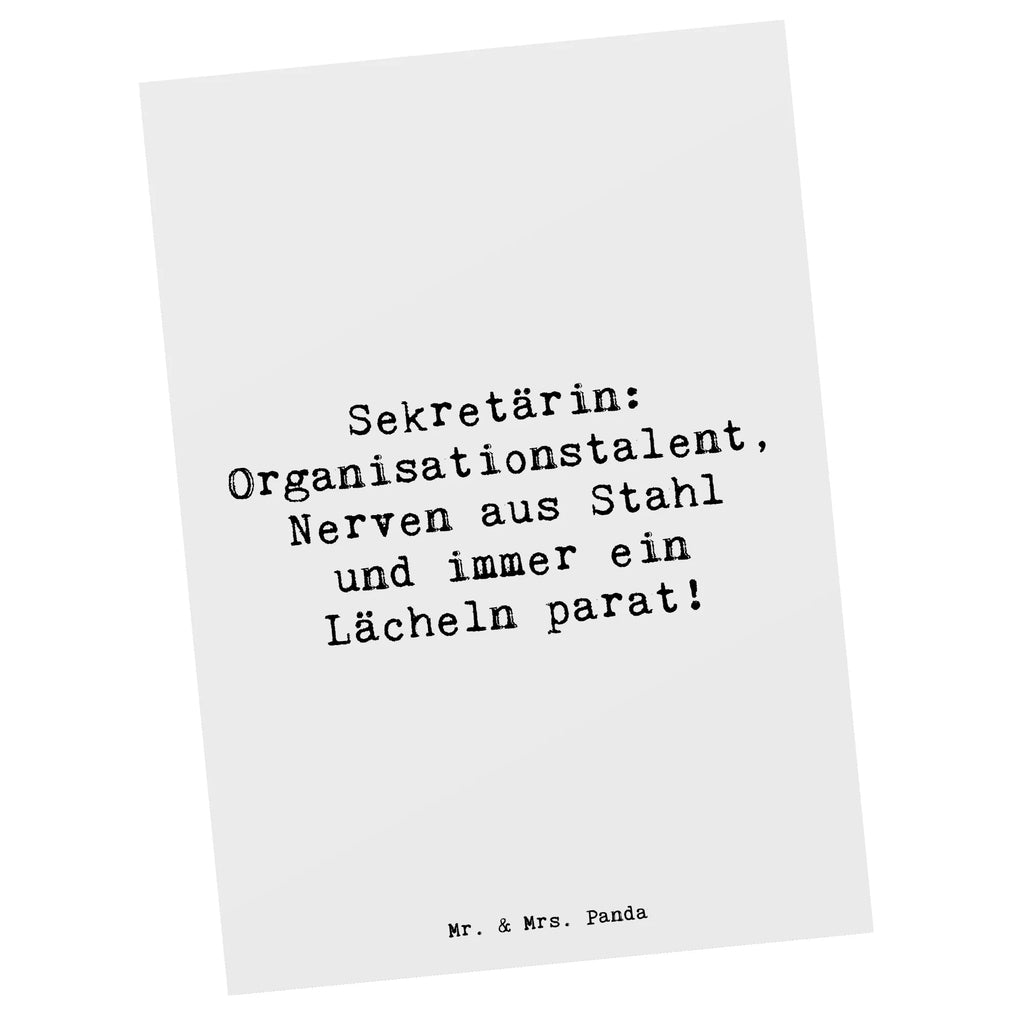 Postcard Saying Sekretärin: Organisationstalent, Nerven aus Stahl und immer ein Lächeln parat! Geburtstagskarte, Einladung Geburtstag, Ansichtskarten, Karte, Einladungskarte, Ansichtskarte, Postkarte, Einladungskarten Geburtstag, Dankeskarte, Grußkarte, Geschenkkarte, Einladung, Beruf, Ausbildung, Jubiläum, Abschied, Rente, Kollege, Kollegin, Geschenk, Schenken, Arbeitskollege, Mitarbeiter, Firma, Danke, Dankeschön