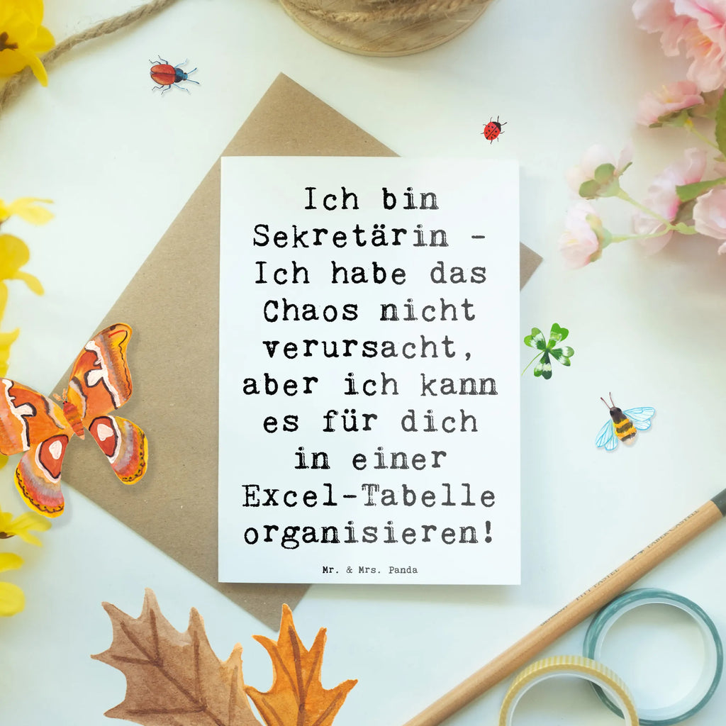 Grußkarte Spruch Ich bin Sekretärin - Ich habe das Chaos nicht verursacht, aber ich kann es für dich in einer Excel-Tabelle organisieren! Glückwunschkarte, Grußkarte, Ansichtskarten, Klappkarte, Geburtstagskarte, Einladungskarte, Karte, Hochzeitskarte, Beruf, Ausbildung, Jubiläum, Abschied, Rente, Kollege, Kollegin, Geschenk, Schenken, Arbeitskollege, Mitarbeiter, Firma, Danke, Dankeschön