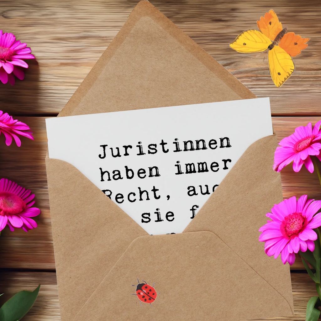 Deluxe Card Saying Juristinnen haben immer Recht, auch wenn sie falsch liegen. Was aber so gut wie nie vorkommt... Hochwertige Grußkarte, Karte, Einladungskarte, Hochzeitskarte, Geburtstagskarte, Hochwertige Klappkarte, Klappkarte, Glückwunschkarte, Grußkarte, Beruf, Ausbildung, Jubiläum, Abschied, Rente, Kollege, Kollegin, Geschenk, Schenken, Arbeitskollege, Mitarbeiter, Firma, Danke, Dankeschön