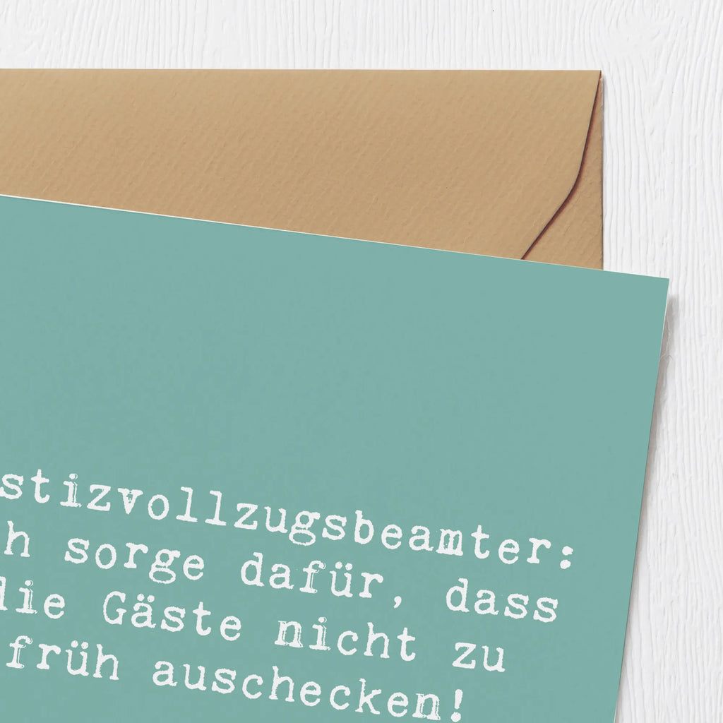 Deluxe Karte Spruch Justizvollzugsbeamter: Ich sorge dafür, dass die Gäste nicht zu früh auschecken! Karte, Geburtstagskarte, Grußkarte, Glückwunschkarte, Hochwertige Klappkarte, Einladungskarte, Hochzeitskarte, Hochwertige Grußkarte, Klappkarte, Beruf, Ausbildung, Jubiläum, Abschied, Rente, Kollege, Kollegin, Geschenk, Schenken, Arbeitskollege, Mitarbeiter, Firma, Danke, Dankeschön