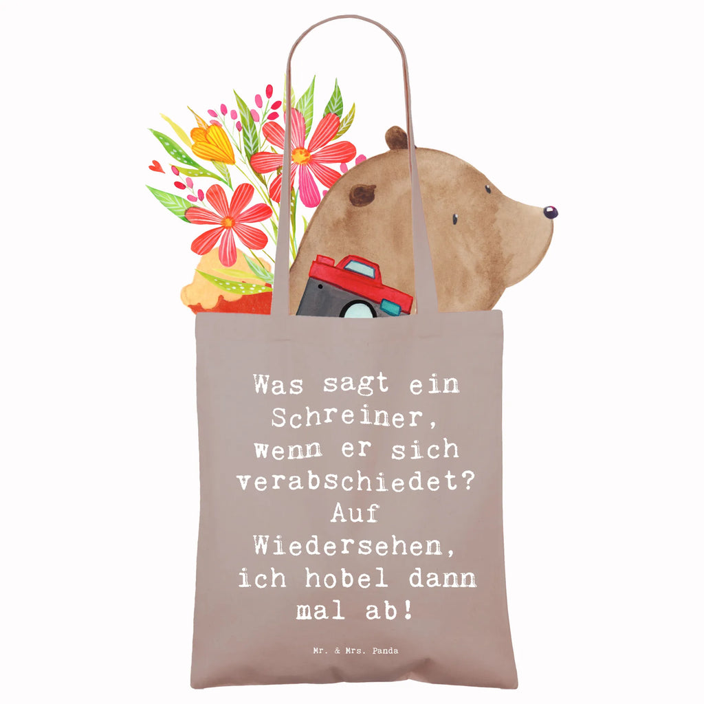 Tote bag Saying Was sagt ein Schreiner, wenn er sich verabschiedet? Auf Wiedersehen, ich hobel dann mal ab! Jutebeutel, Stoffbeutel, Stofftasche, Umhängetasche, Einkaufstüte, Schultertasche, Shopper, Badetasche, Strandtasche, Laptoptasche, Tragetasche, Tasche, Beutel, Beuteltasche, Einkaufstasche, Jutetasche, Beruf, Ausbildung, Jubiläum, Abschied, Rente, Kollege, Kollegin, Geschenk, Schenken, Arbeitskollege, Mitarbeiter, Firma, Danke, Dankeschön