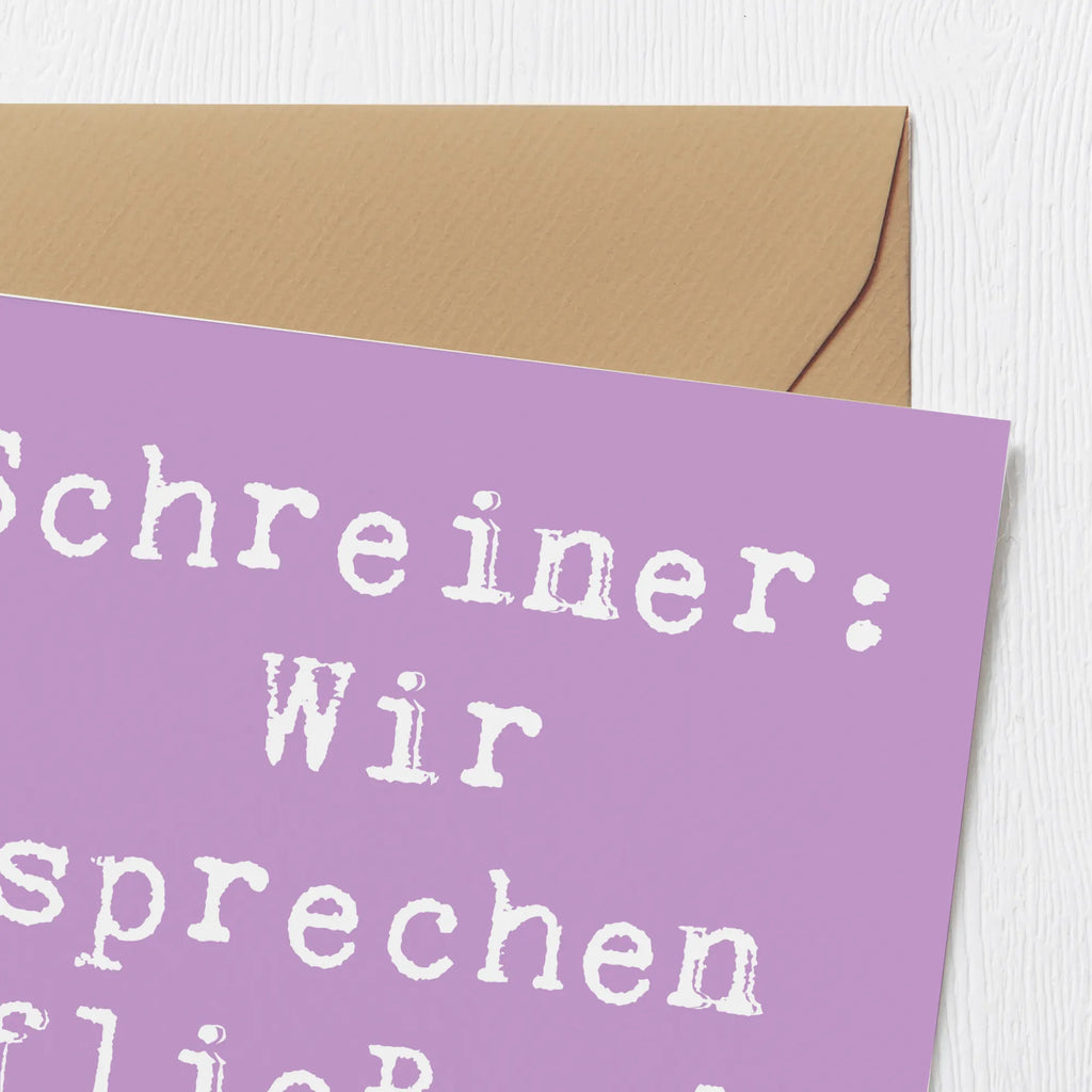 Deluxe Card Saying Schreiner: Wir sprechen fließend Baumisch! Karte, Grußkarte, Klappkarte, Geburtstagskarte, Hochzeitskarte, Hochwertige Grußkarte, Hochwertige Klappkarte, Glückwunschkarte, Einladungskarte, Beruf, Ausbildung, Jubiläum, Abschied, Rente, Kollege, Kollegin, Geschenk, Schenken, Arbeitskollege, Mitarbeiter, Firma, Danke, Dankeschön