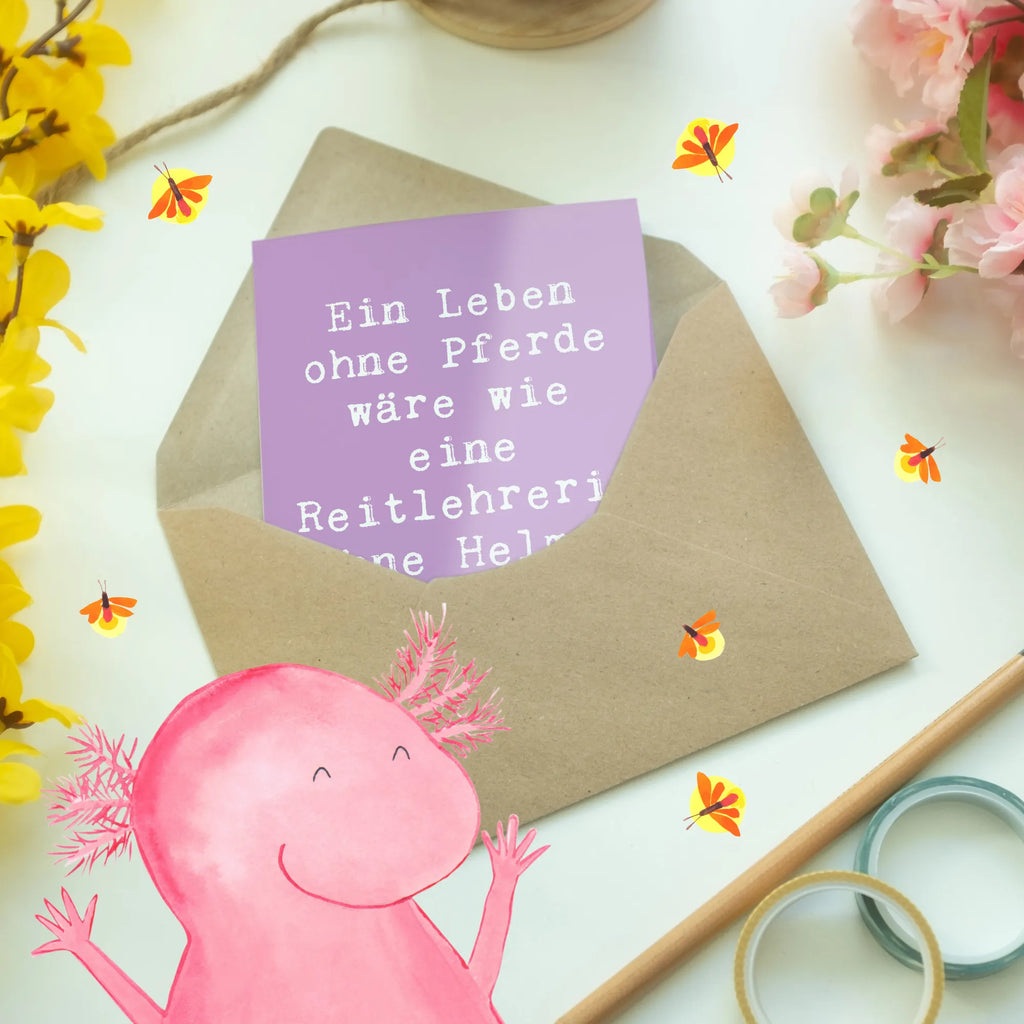 Grußkarte Spruch Ein Leben ohne Pferde wäre wie eine Reitlehrerin ohne Helm - einfach sinnlos! Karte, Geburtstagskarte, Glückwunschkarte, Einladungskarte, Hochzeitskarte, Ansichtskarten, Klappkarte, Grußkarte, Beruf, Ausbildung, Jubiläum, Abschied, Rente, Kollege, Kollegin, Geschenk, Schenken, Arbeitskollege, Mitarbeiter, Firma, Danke, Dankeschön