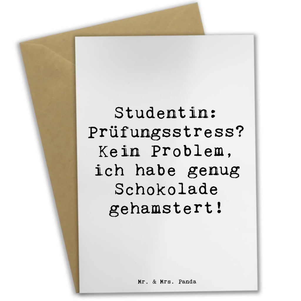 Grußkarte Spruch Studentin: Prüfungsstress? Kein Problem, ich habe genug Schokolade gehamstert! Ansichtskarten, Hochzeitskarte, Geburtstagskarte, Einladungskarte, Karte, Klappkarte, Grußkarte, Glückwunschkarte, Beruf, Ausbildung, Jubiläum, Abschied, Rente, Kollege, Kollegin, Geschenk, Schenken, Arbeitskollege, Mitarbeiter, Firma, Danke, Dankeschön