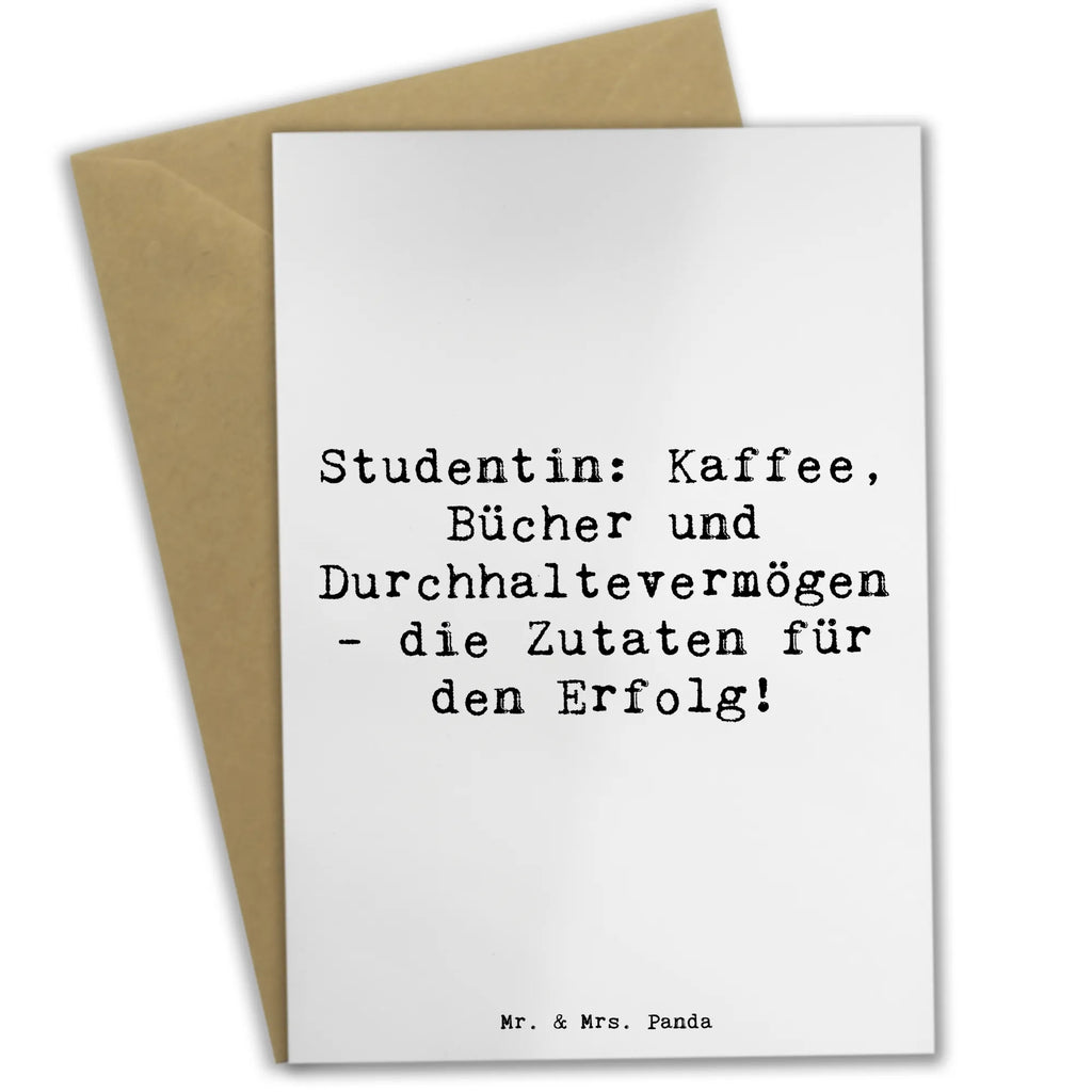 Greetings card Saying Studentin: Kaffee, Bücher und Durchhaltevermögen - die Zutaten für den Erfolg! Karte, Hochzeitskarte, Grußkarte, Glückwunschkarte, Klappkarte, Geburtstagskarte, Einladungskarte, Ansichtskarten, Beruf, Ausbildung, Jubiläum, Abschied, Rente, Kollege, Kollegin, Geschenk, Schenken, Arbeitskollege, Mitarbeiter, Firma, Danke, Dankeschön