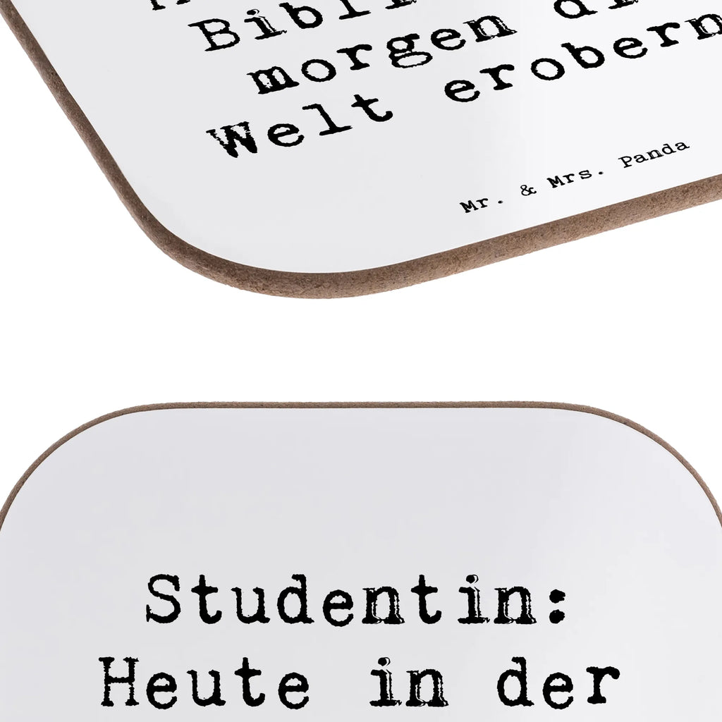Square coaster Saying Studentin: Heute in der Bibliothek, morgen die Welt erobern! Holzuntersetzer, Tassen Untersetzer, Bierdeckel, Untersetzer Gläser, Glasuntersetzer, Untersetzer für Gläser, Untersetzer Holz, Untersetzer, Untersetzer aus Holz, Getränkeuntersetzer, Korkuntersetzer, Untersetzer Design, Beruf, Ausbildung, Jubiläum, Abschied, Rente, Kollege, Kollegin, Geschenk, Schenken, Arbeitskollege, Mitarbeiter, Firma, Danke, Dankeschön