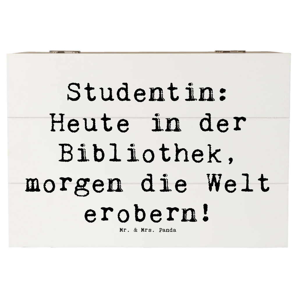 Holzkiste Spruch Studentin: Heute in der Bibliothek, morgen die Welt erobern! Geschenkdose, Erinnerungsbox, Dekokiste, Aufbewahrungsbox, Holzkiste, Geschenkbox, Schatulle, XXL, Kiste, Erinnerungskiste, Schatzkiste, Truhe, Beruf, Ausbildung, Jubiläum, Abschied, Rente, Kollege, Kollegin, Geschenk, Schenken, Arbeitskollege, Mitarbeiter, Firma, Danke, Dankeschön
