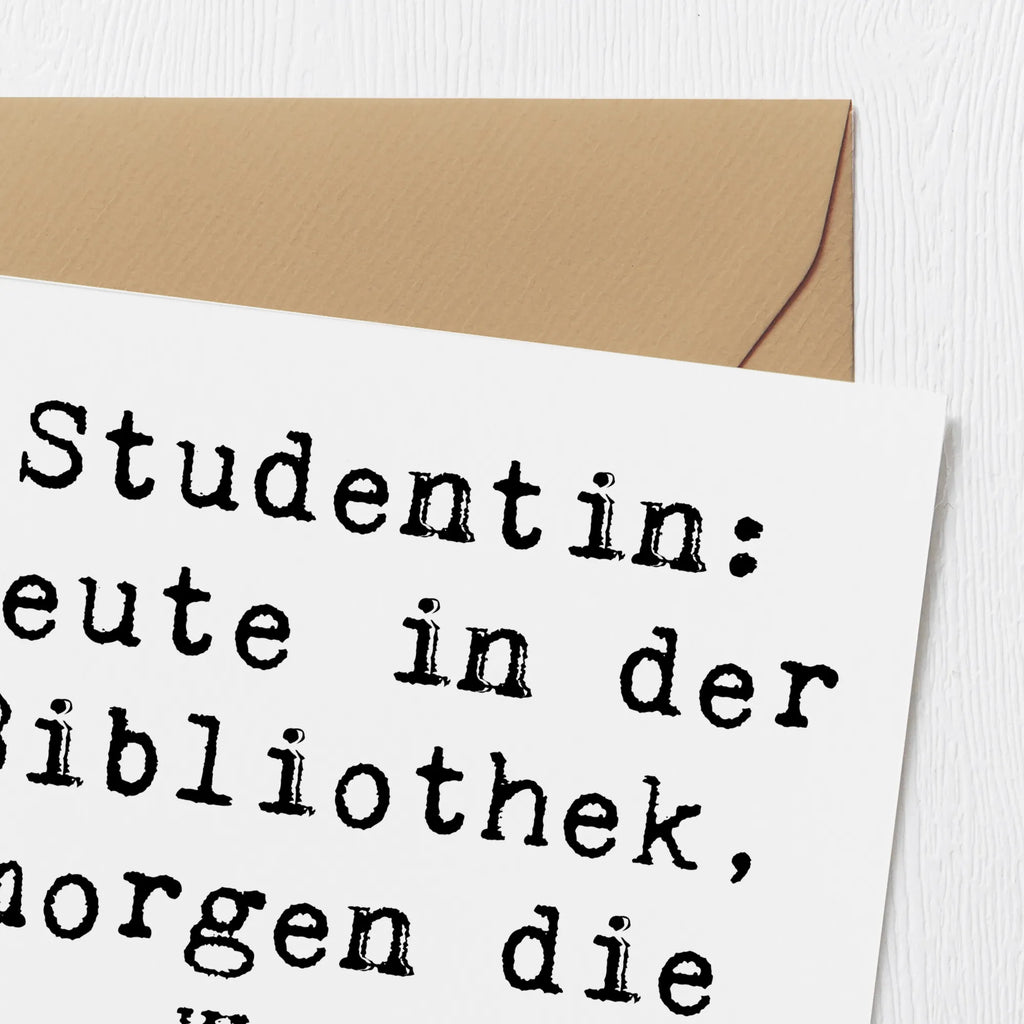 Deluxe Card Saying Studentin: Heute in der Bibliothek, morgen die Welt erobern! Grußkarte, Glückwunschkarte, Hochwertige Grußkarte, Hochwertige Klappkarte, Einladungskarte, Geburtstagskarte, Karte, Klappkarte, Hochzeitskarte, Beruf, Ausbildung, Jubiläum, Abschied, Rente, Kollege, Kollegin, Geschenk, Schenken, Arbeitskollege, Mitarbeiter, Firma, Danke, Dankeschön