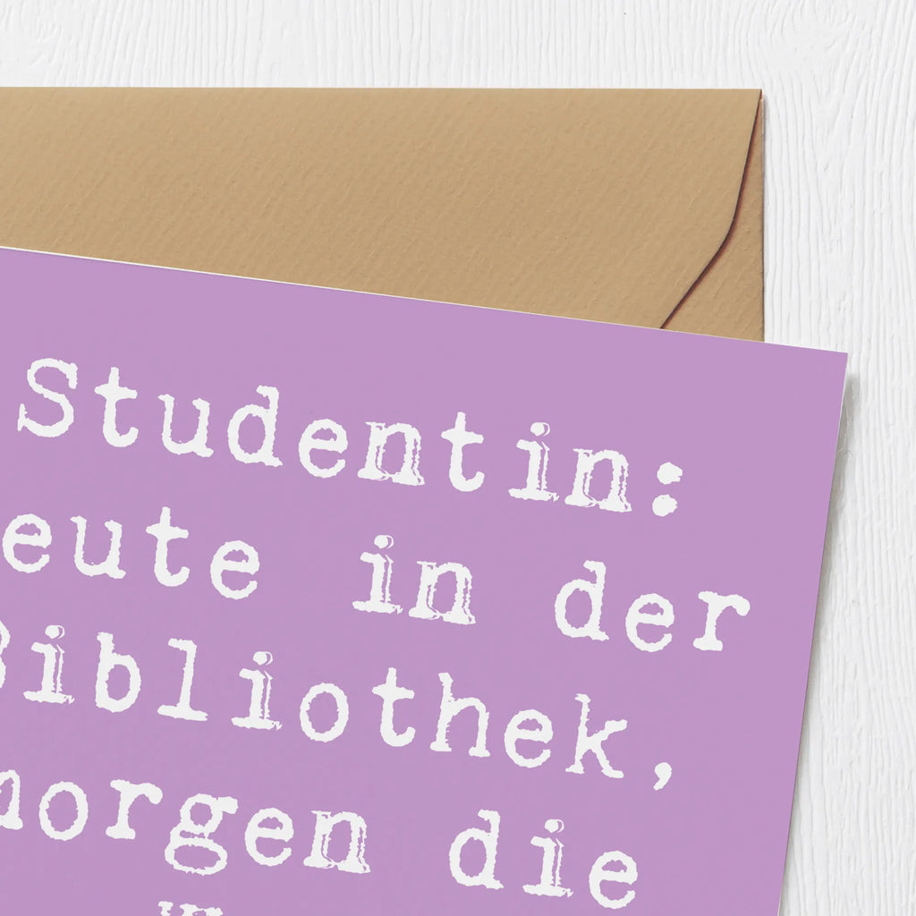 Deluxe Card Saying Studentin: Heute in der Bibliothek, morgen die Welt erobern! Grußkarte, Glückwunschkarte, Hochwertige Grußkarte, Hochwertige Klappkarte, Einladungskarte, Geburtstagskarte, Karte, Klappkarte, Hochzeitskarte, Beruf, Ausbildung, Jubiläum, Abschied, Rente, Kollege, Kollegin, Geschenk, Schenken, Arbeitskollege, Mitarbeiter, Firma, Danke, Dankeschön