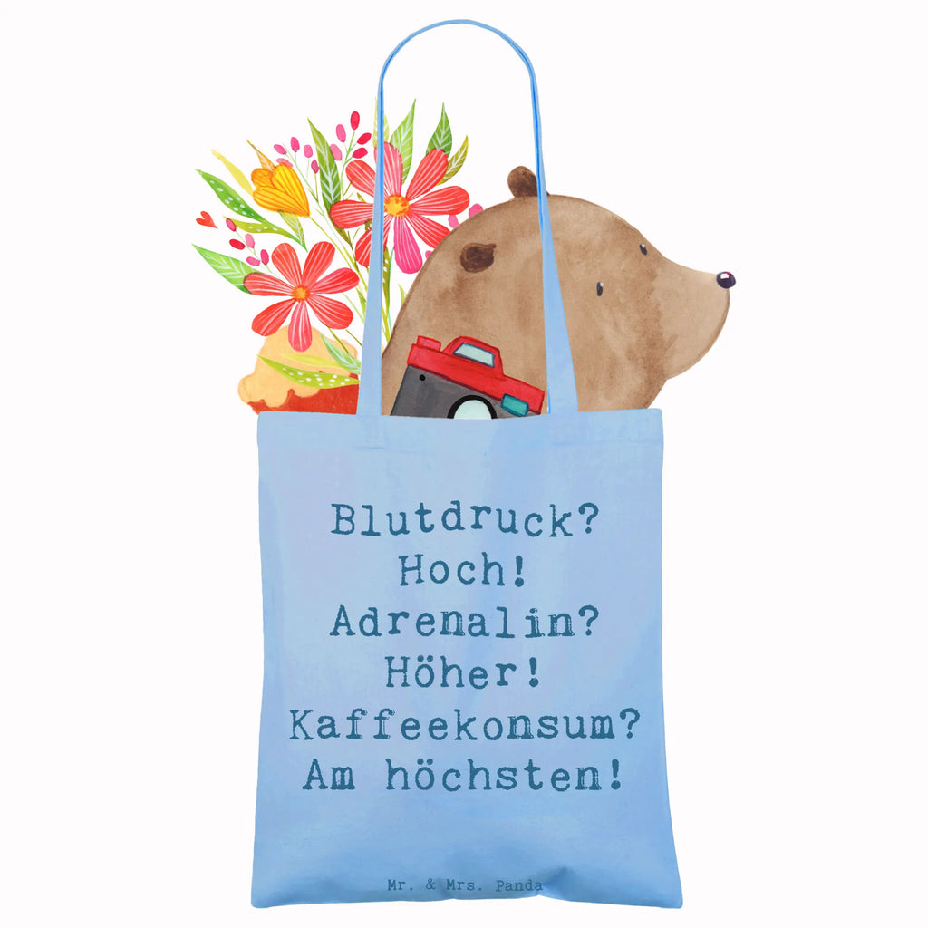 Tote bag Saying Blutdruck? Hoch! Adrenalin? Höher! Kaffeekonsum? Am höchsten! Shopper, Jutetasche, Stofftasche, Stoffbeutel, Beutel, Laptoptasche, Einkaufstasche, Tasche, Umhängetasche, Schultertasche, Strandtasche, Badetasche, Jutebeutel, Beuteltasche, Einkaufstüte, Tragetasche, Beruf, Ausbildung, Jubiläum, Abschied, Rente, Kollege, Kollegin, Geschenk, Schenken, Arbeitskollege, Mitarbeiter, Firma, Danke, Dankeschön