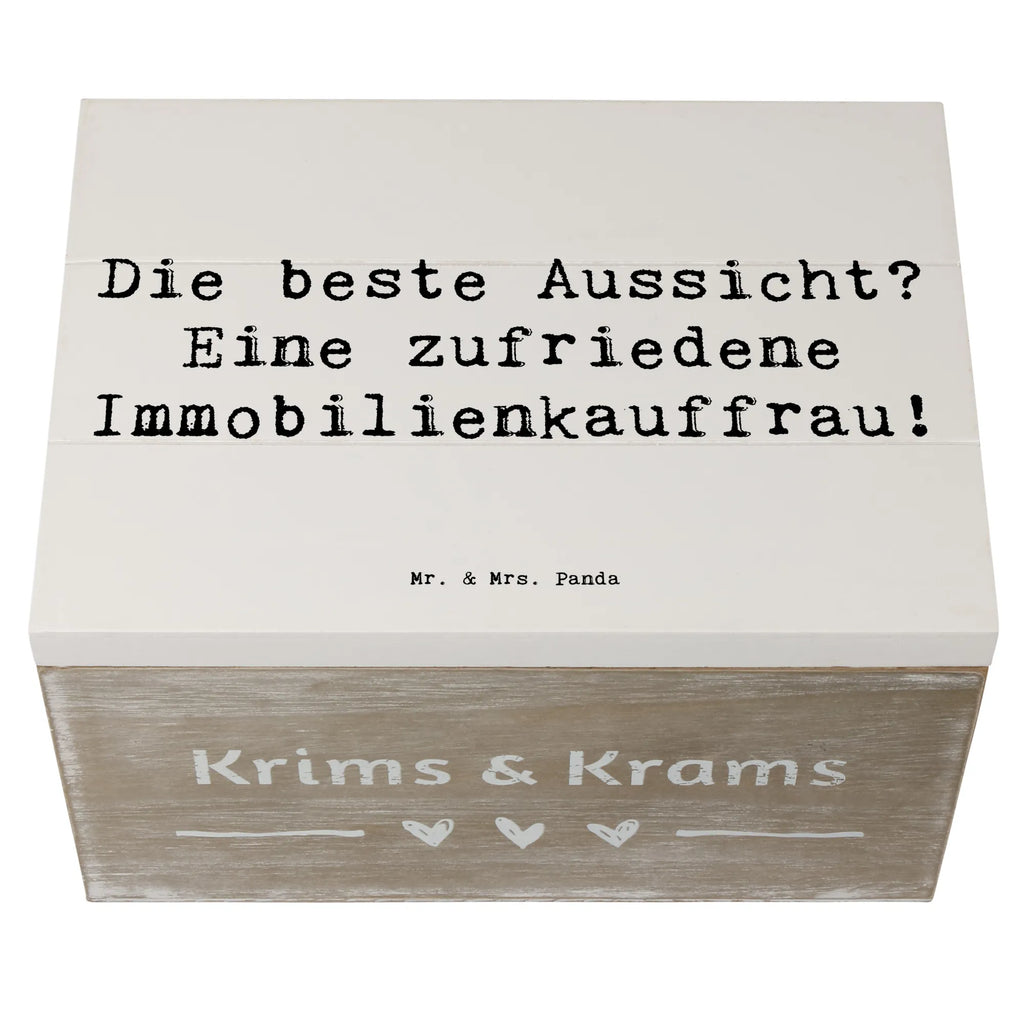 Wooden chest Saying Die beste Aussicht? Eine zufriedene Immobilienkauffrau! Erinnerungsbox, Geschenkdose, XXL, Holzkiste, Geschenkbox, Schatulle, Schatzkiste, Truhe, Kiste, Dekokiste, Aufbewahrungsbox, Erinnerungskiste, Beruf, Ausbildung, Jubiläum, Abschied, Rente, Kollege, Kollegin, Geschenk, Schenken, Arbeitskollege, Mitarbeiter, Firma, Danke, Dankeschön