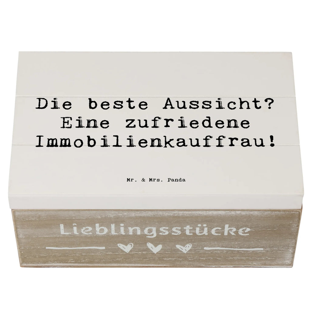 Wooden chest Saying Die beste Aussicht? Eine zufriedene Immobilienkauffrau! Erinnerungsbox, Geschenkdose, XXL, Holzkiste, Geschenkbox, Schatulle, Schatzkiste, Truhe, Kiste, Dekokiste, Aufbewahrungsbox, Erinnerungskiste, Beruf, Ausbildung, Jubiläum, Abschied, Rente, Kollege, Kollegin, Geschenk, Schenken, Arbeitskollege, Mitarbeiter, Firma, Danke, Dankeschön