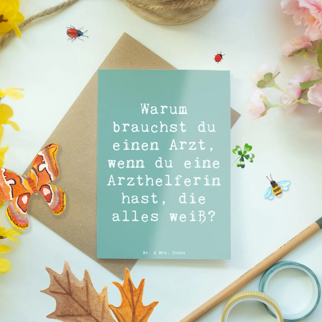 Greetings card Saying Warum brauchst du einen Arzt, wenn du eine Arzthelferin hast, die alles weiß? Einladungskarte, Ansichtskarten, Glückwunschkarte, Hochzeitskarte, Geburtstagskarte, Klappkarte, Grußkarte, Karte, Beruf, Ausbildung, Jubiläum, Abschied, Rente, Kollege, Kollegin, Geschenk, Schenken, Arbeitskollege, Mitarbeiter, Firma, Danke, Dankeschön