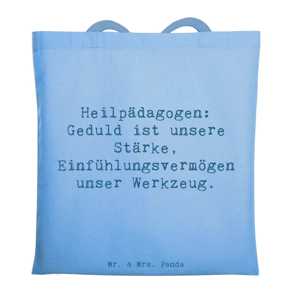 Tote bag Saying Heilpädagogen: Geduld ist unsere Stärke, Einfühlungsvermögen unser Werkzeug. Einkaufstasche, Jutetasche, Shopper, Beutel, Schultertasche, Laptoptasche, Stoffbeutel, Tasche, Beuteltasche, Einkaufstüte, Badetasche, Jutebeutel, Tragetasche, Stofftasche, Strandtasche, Umhängetasche, Beruf, Ausbildung, Jubiläum, Abschied, Rente, Kollege, Kollegin, Geschenk, Schenken, Arbeitskollege, Mitarbeiter, Firma, Danke, Dankeschön