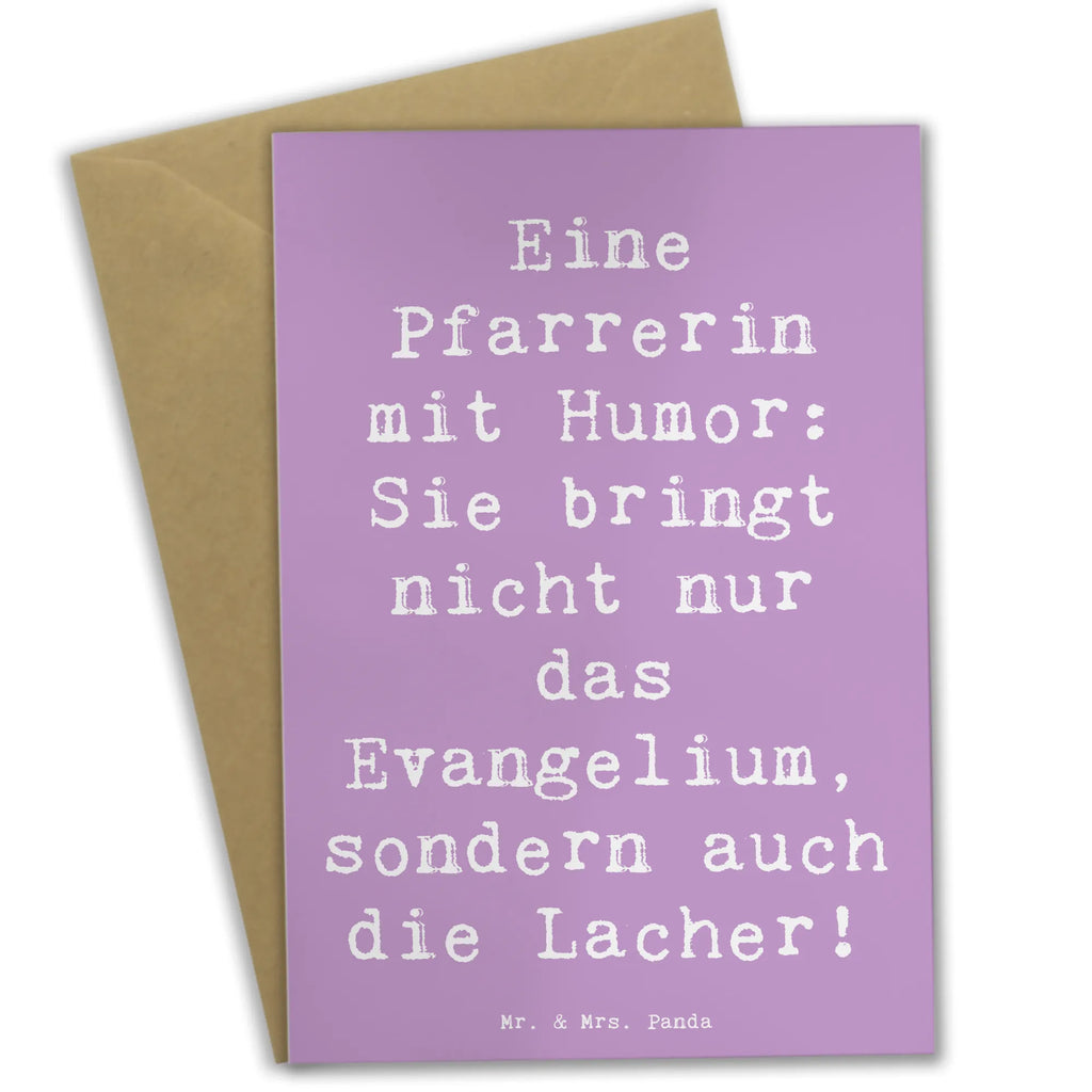 Greetings card Saying Eine Pfarrerin mit Humor: Sie bringt nicht nur das Evangelium, sondern auch die Lacher! Karte, Grußkarte, Hochzeitskarte, Ansichtskarten, Einladungskarte, Klappkarte, Glückwunschkarte, Geburtstagskarte, Beruf, Ausbildung, Jubiläum, Abschied, Rente, Kollege, Kollegin, Geschenk, Schenken, Arbeitskollege, Mitarbeiter, Firma, Danke, Dankeschön