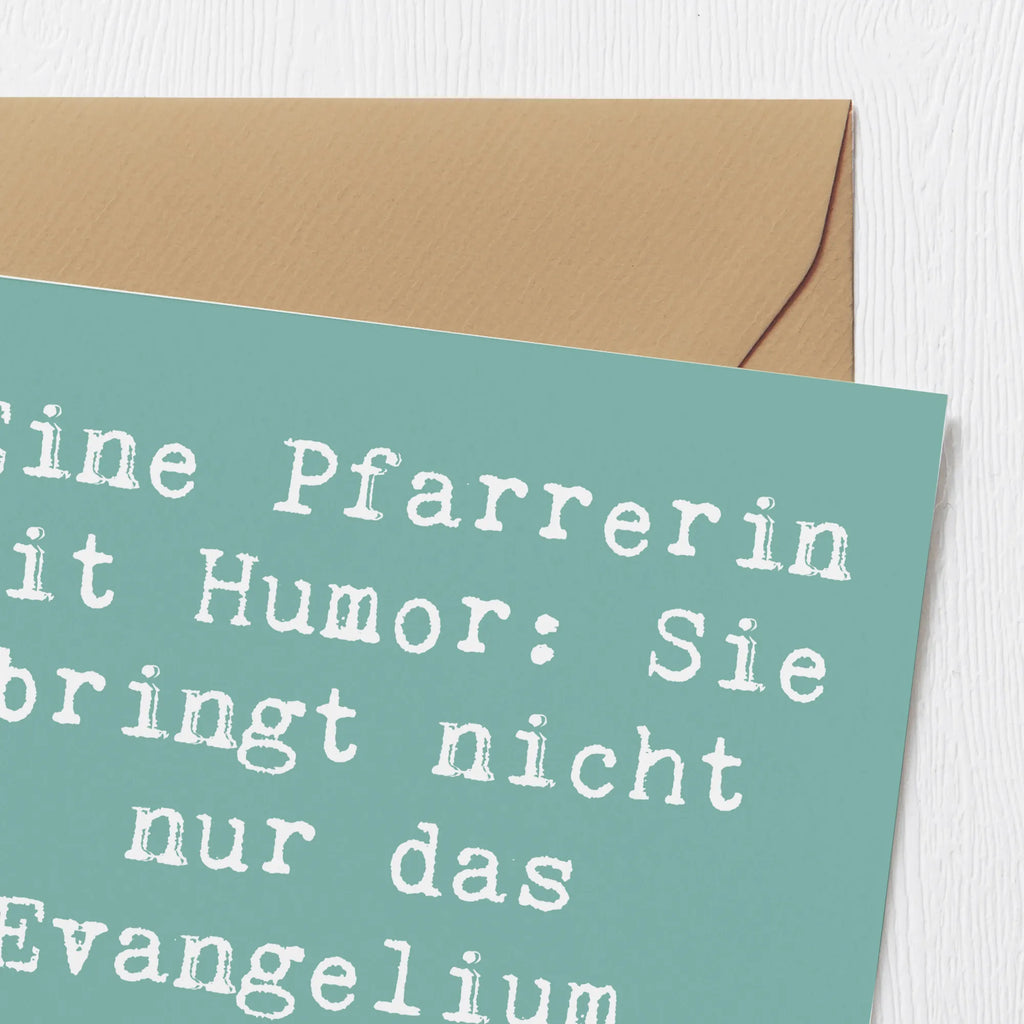 Deluxe Card Saying Eine Pfarrerin mit Humor: Sie bringt nicht nur das Evangelium, sondern auch die Lacher! Hochwertige Grußkarte, Karte, Glückwunschkarte, Hochwertige Klappkarte, Geburtstagskarte, Hochzeitskarte, Klappkarte, Einladungskarte, Grußkarte, Beruf, Ausbildung, Jubiläum, Abschied, Rente, Kollege, Kollegin, Geschenk, Schenken, Arbeitskollege, Mitarbeiter, Firma, Danke, Dankeschön