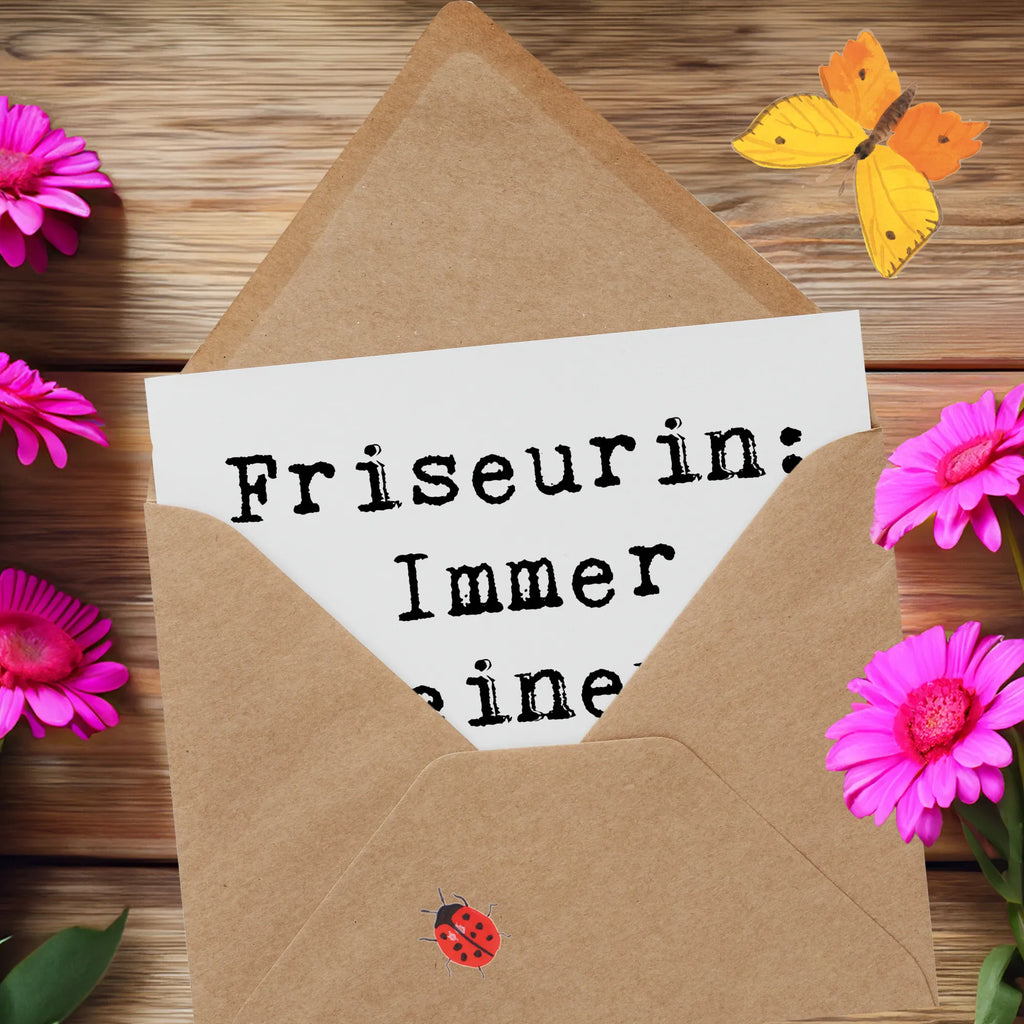 Deluxe Card Saying Friseurin: Immer einen Schnitt voraus! Einladungskarte, Klappkarte, Hochwertige Klappkarte, Grußkarte, Karte, Hochwertige Grußkarte, Glückwunschkarte, Hochzeitskarte, Geburtstagskarte, Beruf, Ausbildung, Jubiläum, Abschied, Rente, Kollege, Kollegin, Geschenk, Schenken, Arbeitskollege, Mitarbeiter, Firma, Danke, Dankeschön