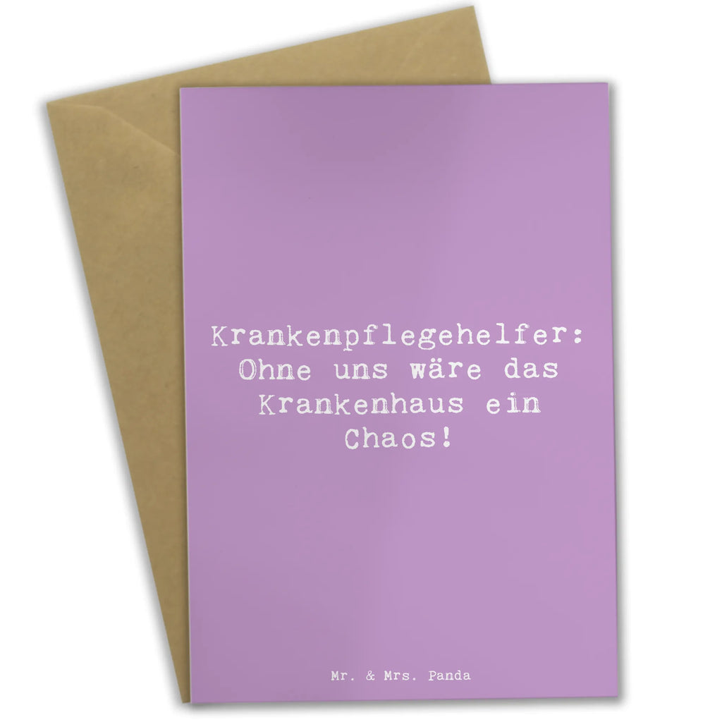 Greetings card Saying Krankenpflegehelfer: Ohne uns wäre das Krankenhaus ein Chaos! Geburtstagskarte, Hochzeitskarte, Glückwunschkarte, Klappkarte, Einladungskarte, Ansichtskarten, Grußkarte, Karte, Beruf, Ausbildung, Jubiläum, Abschied, Rente, Kollege, Kollegin, Geschenk, Schenken, Arbeitskollege, Mitarbeiter, Firma, Danke, Dankeschön