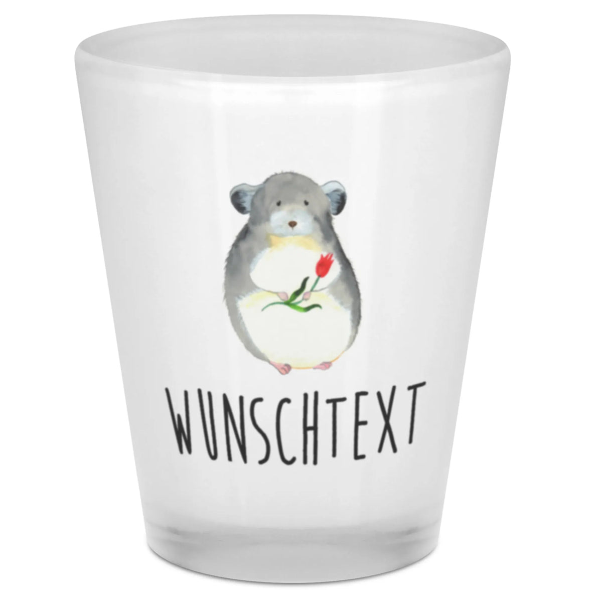Personalised Shot Glass chinchilla flower small animals, cute, funny, cute animal motives, hand drawn, small world, funny sayings, good mood, happy, gifts, gift ideas, special gifts, animal lover, card, chinchillas, chinchilla, office, office life, heartache, being sad, grief, depression, happiness, chaos