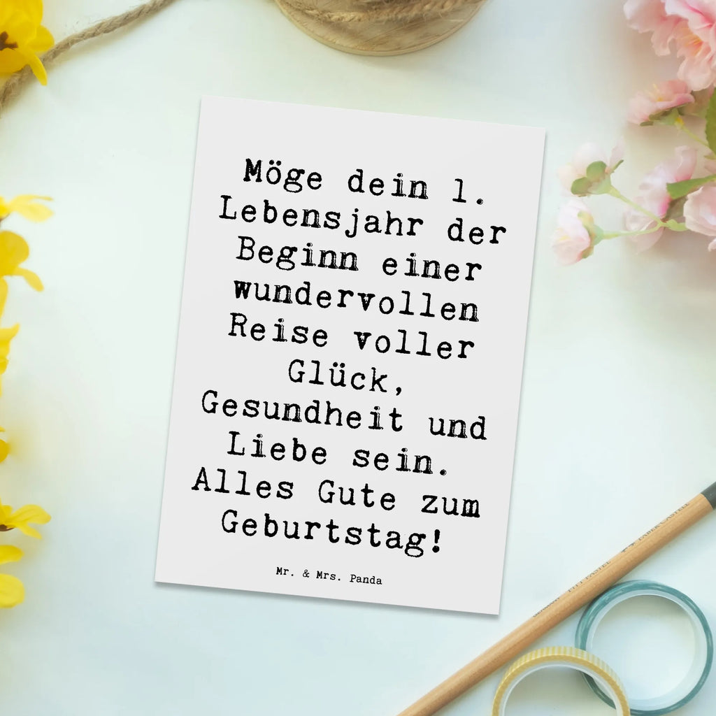 Postcard Saying Möge dein 1. Lebensjahr der Beginn einer wundervollen Reise voller Glück, Gesundheit und Liebe sein. Alles Gute zum Geburtstag! Grußkarte, Einladungskarten Geburtstag, Ansichtskarten, Dankeskarte, Geschenkkarte, Karte, Einladungskarte, Einladung, Einladung Geburtstag, Geburtstagskarte, Ansichtskarte, Postkarte, Geburtstag, Geburtstagsgeschenk, Geschenk