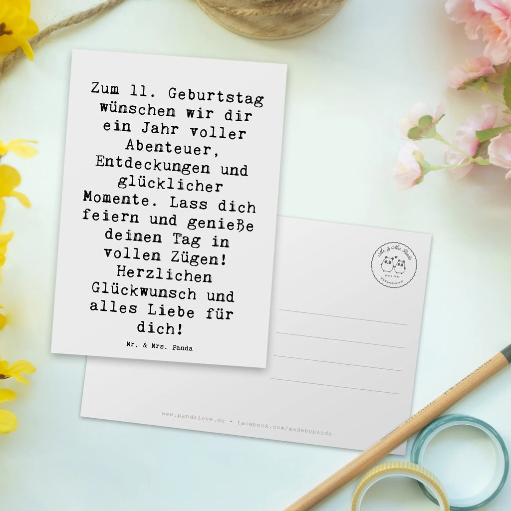 Postcard Saying Zum 11. Geburtstag wünschen wir dir ein Jahr voller Abenteuer, Entdeckungen und glücklicher Momente. Lass dich feiern und genieße deinen Tag in vollen Zügen! Herzlichen Glückwunsch und alles Liebe für dich! Geburtstagskarte, Ansichtskarten, Einladungskarten Geburtstag, Postkarte, Karte, Dankeskarte, Einladung, Geschenkkarte, Einladungskarte, Einladung Geburtstag, Ansichtskarte, Grußkarte, Geburtstag, Geburtstagsgeschenk, Geschenk