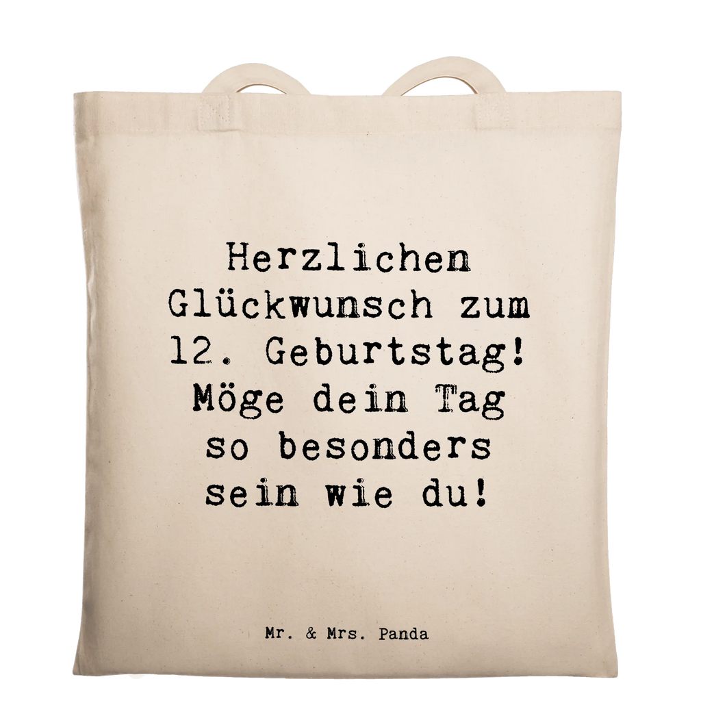 Tote bag Saying Herzlichen Glückwunsch zum 12. Geburtstag! Möge dein Tag so besonders sein wie du! Stoffbeutel, Laptoptasche, Shopper, Einkaufstasche, Umhängetasche, Beuteltasche, Jutebeutel, Jutetasche, Schultertasche, Beutel, Badetasche, Tragetasche, Tasche, Stofftasche, Einkaufstüte, Strandtasche, Geburtstag, Geburtstagsgeschenk, Geschenk