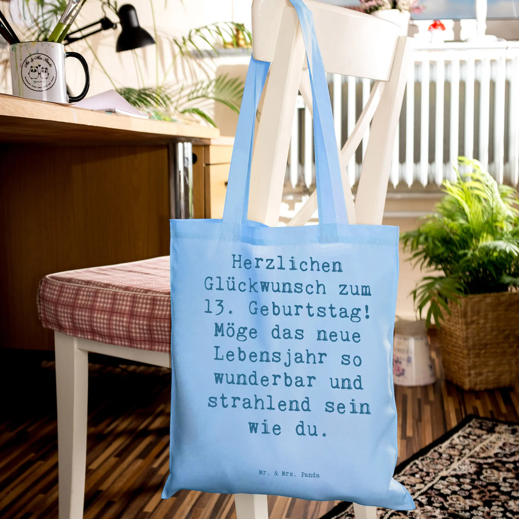 Tote bag Saying Herzlichen Glückwunsch zum 13. Geburtstag! Möge das neue Lebensjahr so wunderbar und strahlend sein wie du. Schultertasche, Einkaufstasche, Beuteltasche, Shopper, Laptoptasche, Umhängetasche, Strandtasche, Beutel, Stoffbeutel, Jutetasche, Tasche, Badetasche, Tragetasche, Einkaufstüte, Stofftasche, Jutebeutel, Geburtstag, Geburtstagsgeschenk, Geschenk