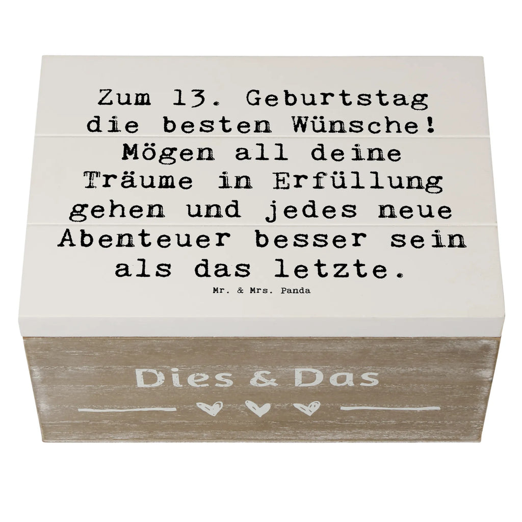 Wooden chest Saying Zum 13. Geburtstag die besten Wünsche! Mögen all deine Träume in Erfüllung gehen und jedes neue Abenteuer besser sein als das letzte. Geschenkbox, Kiste, Erinnerungsbox, Aufbewahrungsbox, Holzkiste, Dekokiste, Schatzkiste, Truhe, XXL, Schatulle, Geschenkdose, Erinnerungskiste, Geburtstag, Geburtstagsgeschenk, Geschenk