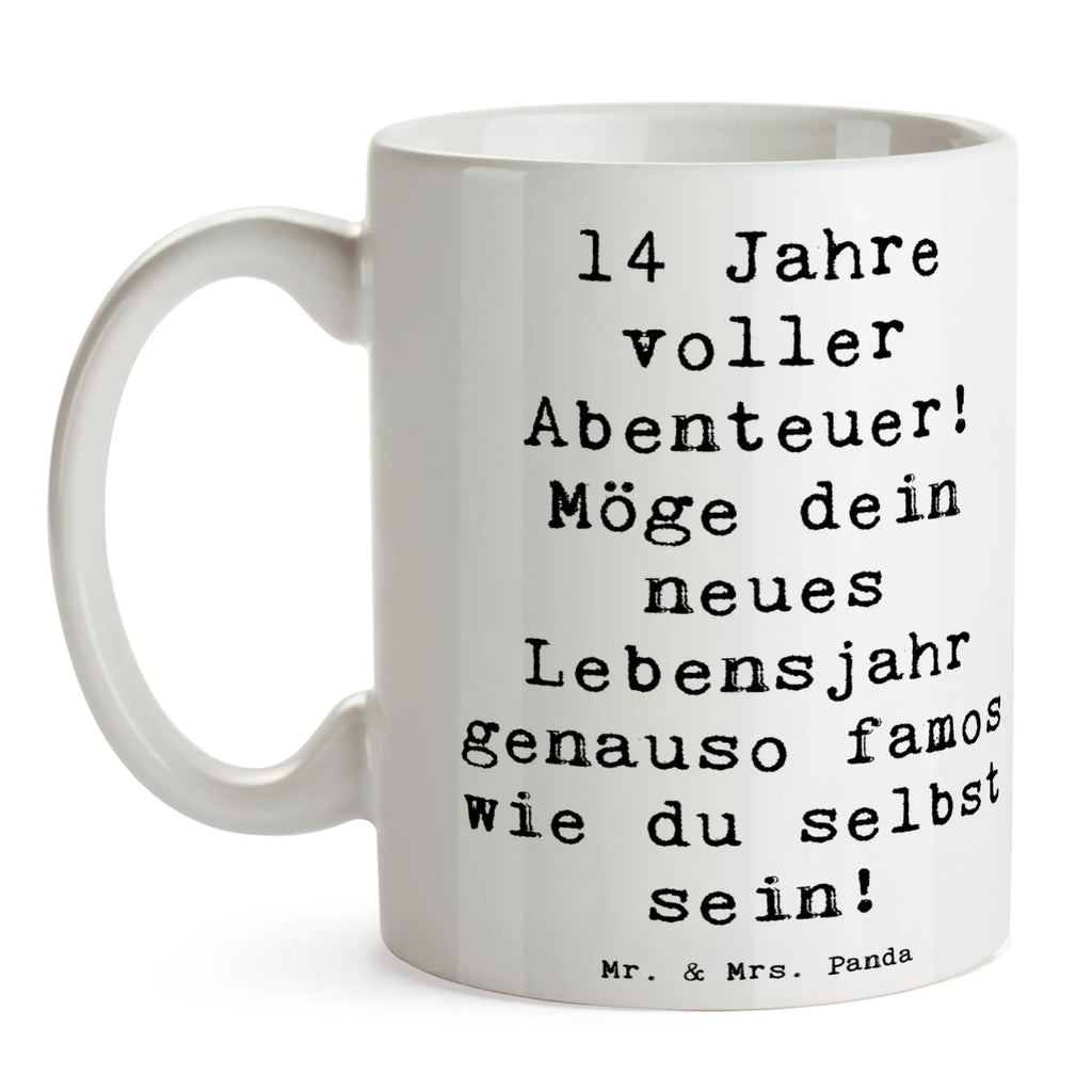 Mug Saying 14 Jahre voller Abenteuer! Möge dein neues Lebensjahr genauso famos wie du selbst sein! Tasse mit Zitaten, Kaffeetasse, Keramiktasse, Geschenktasse, Porzellantasse, Teetasse, Tasse mit Motiven, Bürotasse, Tasse, Geburtstag, Geburtstagsgeschenk, Geschenk