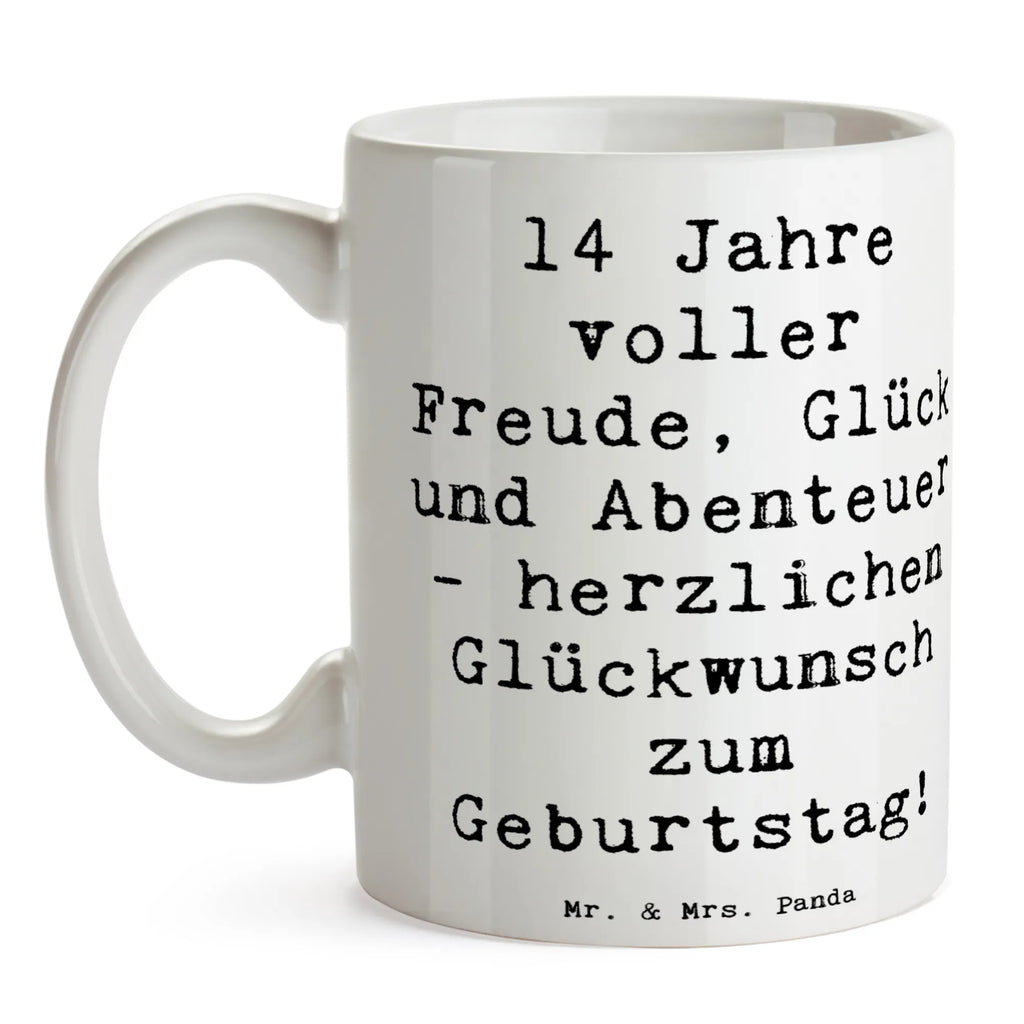 Mug Saying 14 Jahre voller Freude, Glück und Abenteuer - herzlichen Glückwunsch zum Geburtstag! Kaffeetasse, Geschenktasse, Porzellantasse, Tasse mit Zitaten, Teetasse, Keramiktasse, Tasse mit Motiven, Tasse, Bürotasse, Geburtstag, Geburtstagsgeschenk, Geschenk
