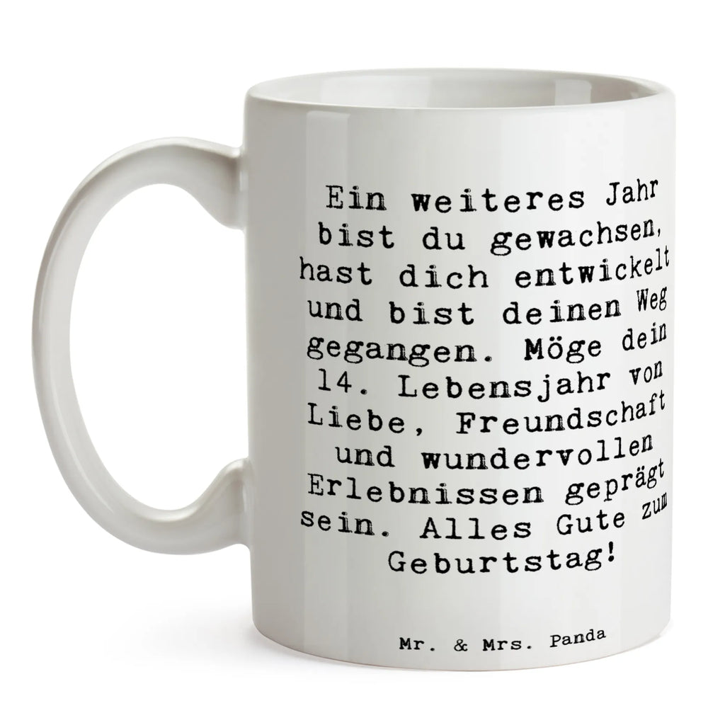Mug Saying Ein weiteres Jahr bist du gewachsen, hast dich entwickelt und bist deinen Weg gegangen. Möge dein 14. Lebensjahr von Liebe, Freundschaft und wundervollen Erlebnissen geprägt sein. Alles Gute zum Geburtstag! Porzellantasse, Bürotasse, Tasse, Teetasse, Keramiktasse, Tasse mit Motiven, Geschenktasse, Tasse mit Zitaten, Kaffeetasse, Geburtstag, Geburtstagsgeschenk, Geschenk