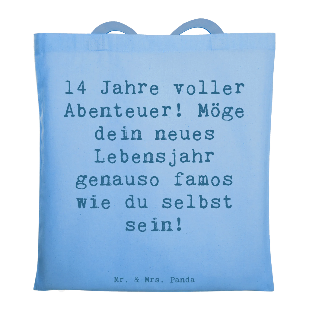 Tote bag Saying 14 Jahre voller Abenteuer! Möge dein neues Lebensjahr genauso famos wie du selbst sein! Einkaufstüte, Strandtasche, Umhängetasche, Tasche, Laptoptasche, Stoffbeutel, Einkaufstasche, Schultertasche, Badetasche, Stofftasche, Tragetasche, Beutel, Shopper, Beuteltasche, Jutebeutel, Jutetasche, Geburtstag, Geburtstagsgeschenk, Geschenk