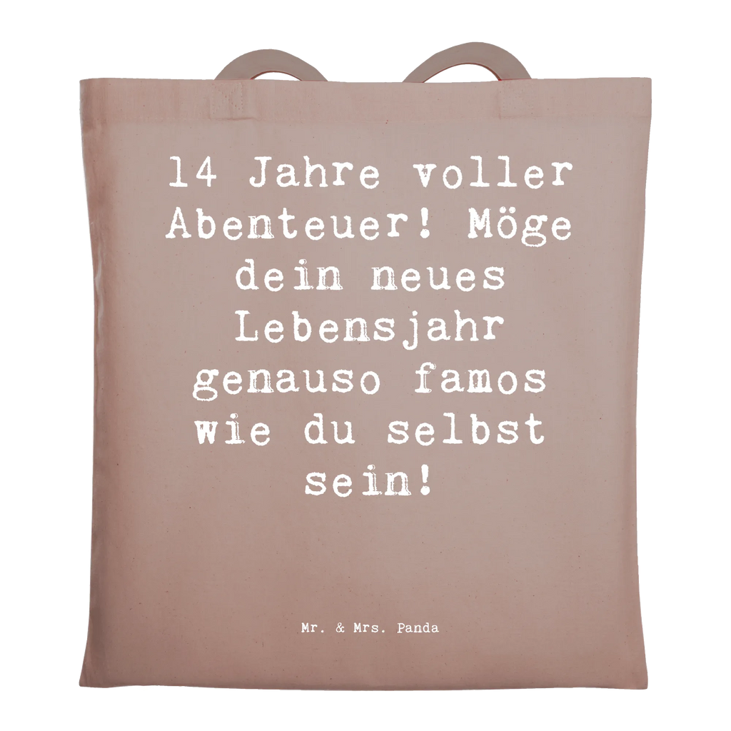 Tote bag Saying 14 Jahre voller Abenteuer! Möge dein neues Lebensjahr genauso famos wie du selbst sein! Einkaufstüte, Strandtasche, Umhängetasche, Tasche, Laptoptasche, Stoffbeutel, Einkaufstasche, Schultertasche, Badetasche, Stofftasche, Tragetasche, Beutel, Shopper, Beuteltasche, Jutebeutel, Jutetasche, Geburtstag, Geburtstagsgeschenk, Geschenk