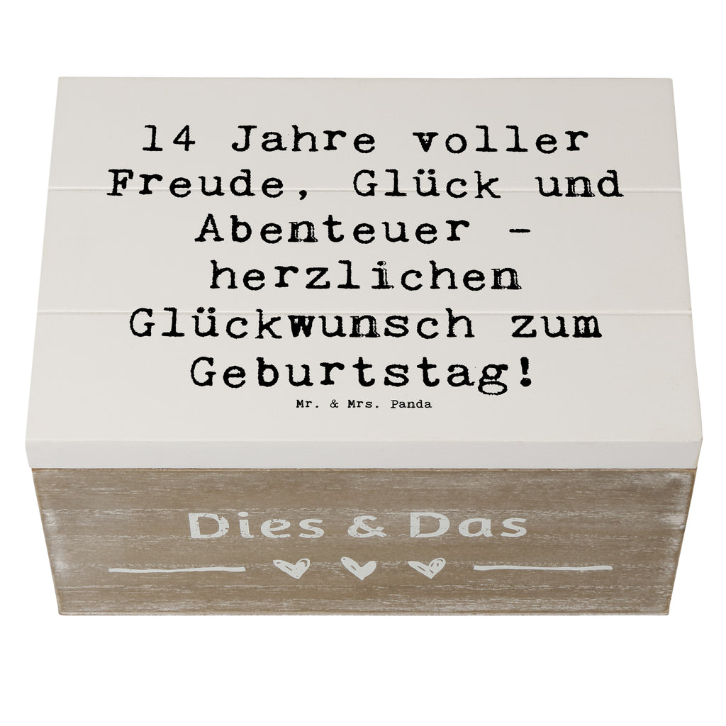 Wooden chest Saying 14 Jahre voller Freude, Glück und Abenteuer - herzlichen Glückwunsch zum Geburtstag! Holzkiste, XXL, Geschenkdose, Erinnerungskiste, Dekokiste, Geschenkbox, Aufbewahrungsbox, Schatulle, Kiste, Erinnerungsbox, Schatzkiste, Truhe, Geburtstag, Geburtstagsgeschenk, Geschenk