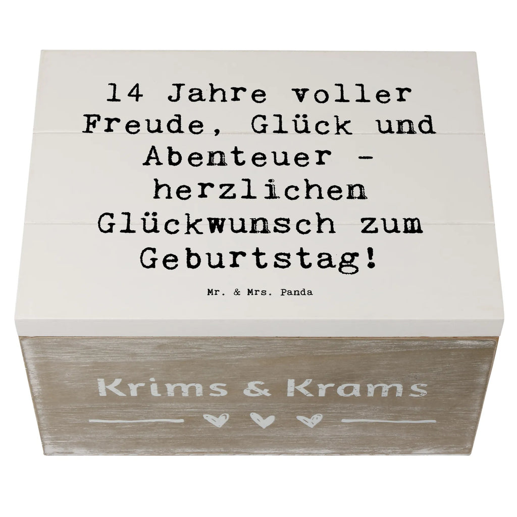 Wooden chest Saying 14 Jahre voller Freude, Glück und Abenteuer - herzlichen Glückwunsch zum Geburtstag! Holzkiste, XXL, Geschenkdose, Erinnerungskiste, Dekokiste, Geschenkbox, Aufbewahrungsbox, Schatulle, Kiste, Erinnerungsbox, Schatzkiste, Truhe, Geburtstag, Geburtstagsgeschenk, Geschenk