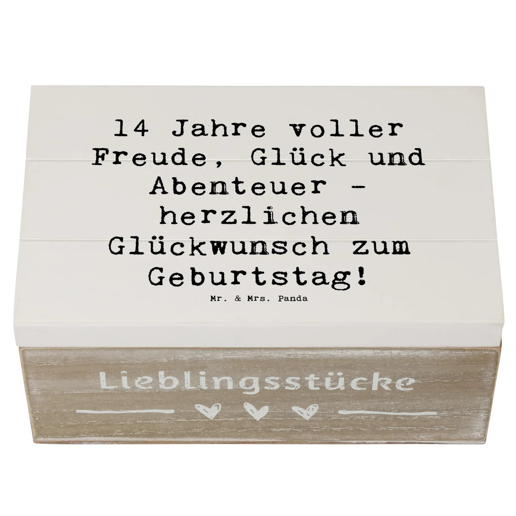 Wooden chest Saying 14 Jahre voller Freude, Glück und Abenteuer - herzlichen Glückwunsch zum Geburtstag! Holzkiste, XXL, Geschenkdose, Erinnerungskiste, Dekokiste, Geschenkbox, Aufbewahrungsbox, Schatulle, Kiste, Erinnerungsbox, Schatzkiste, Truhe, Geburtstag, Geburtstagsgeschenk, Geschenk