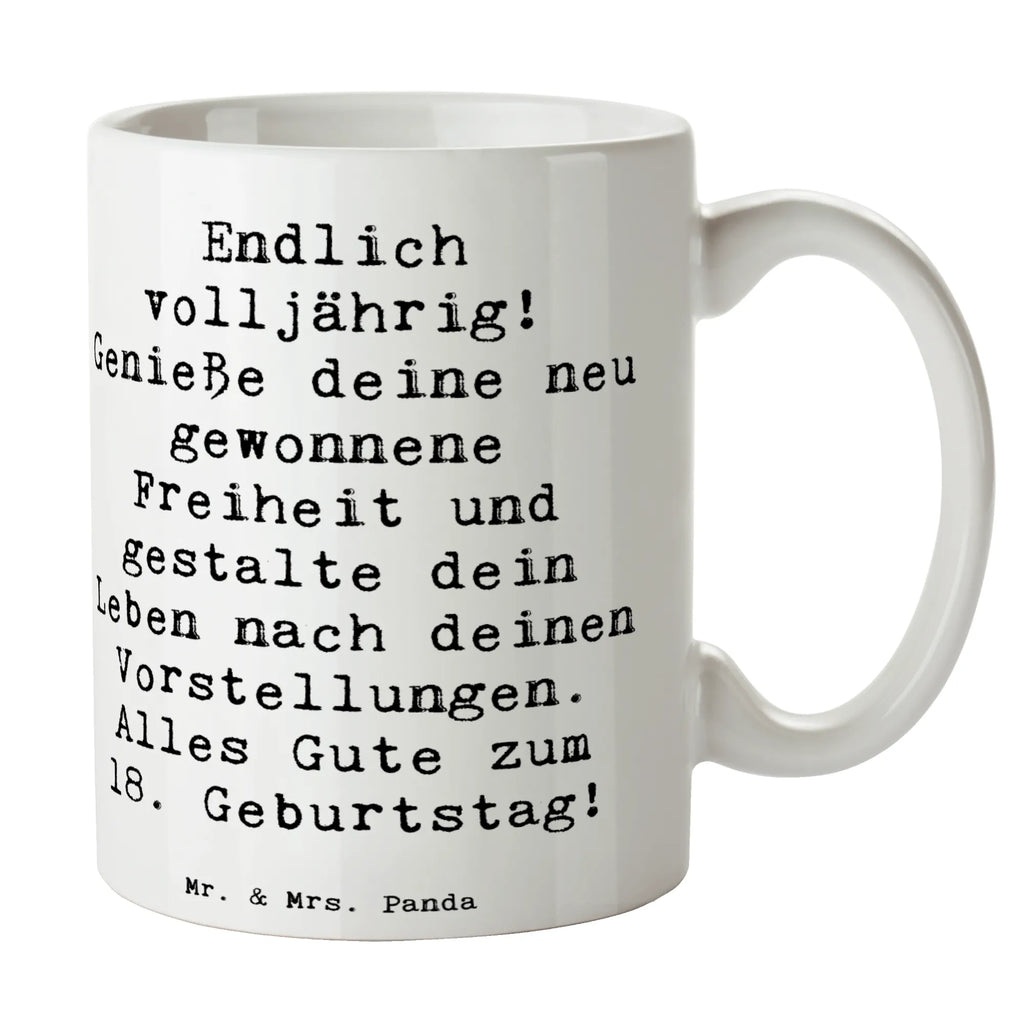 Mug Saying Endlich volljährig! Genieße deine neu gewonnene Freiheit und gestalte dein Leben nach deinen Vorstellungen. Alles Gute zum 18. Geburtstag! Tasse mit Motiven, Tasse, Tasse mit Zitaten, Teetasse, Keramiktasse, Porzellantasse, Geschenktasse, Bürotasse, Kaffeetasse, Geburtstag, Geburtstagsgeschenk, Geschenk