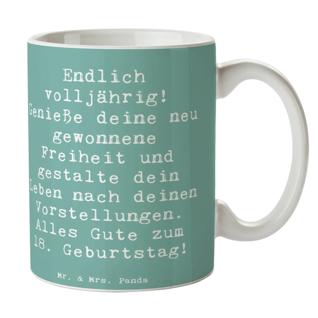 Mug Saying Endlich volljährig! Genieße deine neu gewonnene Freiheit und gestalte dein Leben nach deinen Vorstellungen. Alles Gute zum 18. Geburtstag! Tasse mit Motiven, Tasse, Tasse mit Zitaten, Teetasse, Keramiktasse, Porzellantasse, Geschenktasse, Bürotasse, Kaffeetasse, Geburtstag, Geburtstagsgeschenk, Geschenk