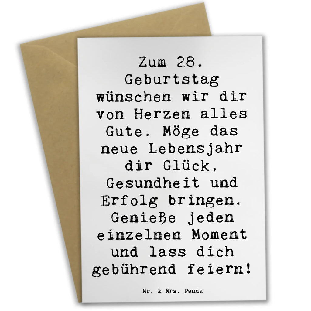 Greetings card Saying Zum 28. Geburtstag wünschen wir dir von Herzen alles Gute. Möge das neue Lebensjahr dir Glück, Gesundheit und Erfolg bringen. Genieße jeden einzelnen Moment und lass dich gebührend feiern! Geburtstagskarte, Einladungskarte, Karte, Glückwunschkarte, Hochzeitskarte, Grußkarte, Klappkarte, Ansichtskarten, Geburtstag, Geburtstagsgeschenk, Geschenk