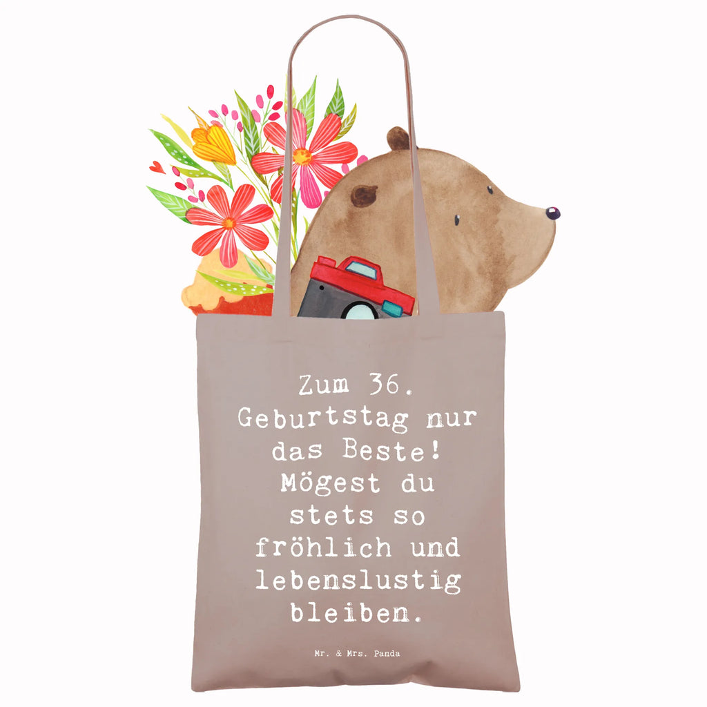 Tote bag Saying Zum 36. Geburtstag nur das Beste! Mögest du stets so fröhlich und lebenslustig bleiben. Beuteltasche, Beutel, Einkaufstasche, Jutebeutel, Stoffbeutel, Tasche, Shopper, Umhängetasche, Strandtasche, Schultertasche, Stofftasche, Tragetasche, Badetasche, Jutetasche, Einkaufstüte, Laptoptasche, Geburtstag, Geburtstagsgeschenk, Geschenk