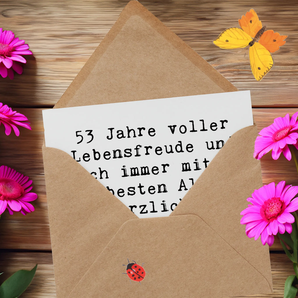 Deluxe Card Saying 53 Jahre voller Lebensfreude und noch immer mitten im besten Alter! Herzlichen Glückwunsch und auf viele weitere glückliche Jahre! Karte, Geburtstagskarte, Hochwertige Klappkarte, Glückwunschkarte, Hochzeitskarte, Einladungskarte, Grußkarte, Klappkarte, Hochwertige Grußkarte, Geburtstag, Geburtstagsgeschenk, Geschenk