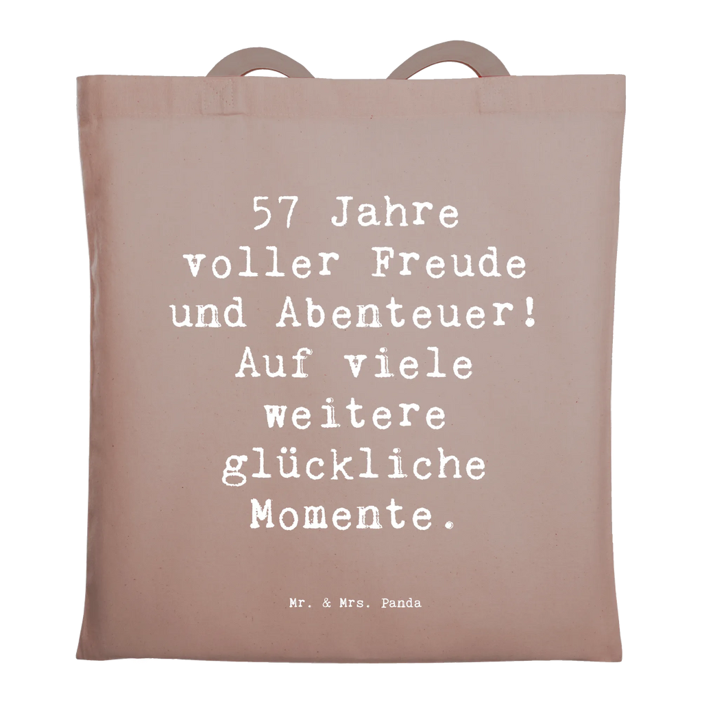 Tote bag Saying 57 Jahre voller Freude und Abenteuer! Auf viele weitere glückliche Momente. Beuteltasche, Beutel, Einkaufstasche, Jutebeutel, Stoffbeutel, Tasche, Shopper, Umhängetasche, Strandtasche, Schultertasche, Stofftasche, Tragetasche, Badetasche, Jutetasche, Einkaufstüte, Laptoptasche, Geburtstag, Geburtstagsgeschenk, Geschenk