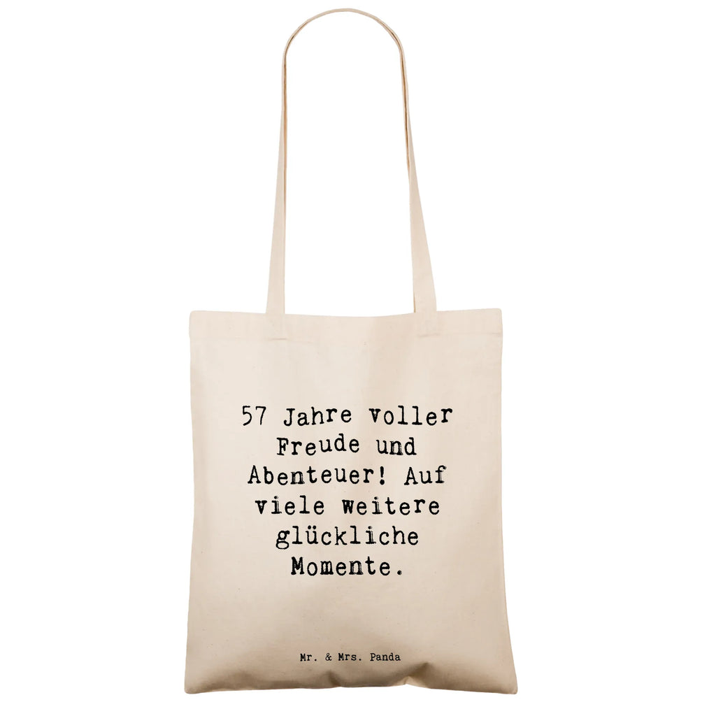 Tote bag Saying 57 Jahre voller Freude und Abenteuer! Auf viele weitere glückliche Momente. Beuteltasche, Beutel, Einkaufstasche, Jutebeutel, Stoffbeutel, Tasche, Shopper, Umhängetasche, Strandtasche, Schultertasche, Stofftasche, Tragetasche, Badetasche, Jutetasche, Einkaufstüte, Laptoptasche, Geburtstag, Geburtstagsgeschenk, Geschenk