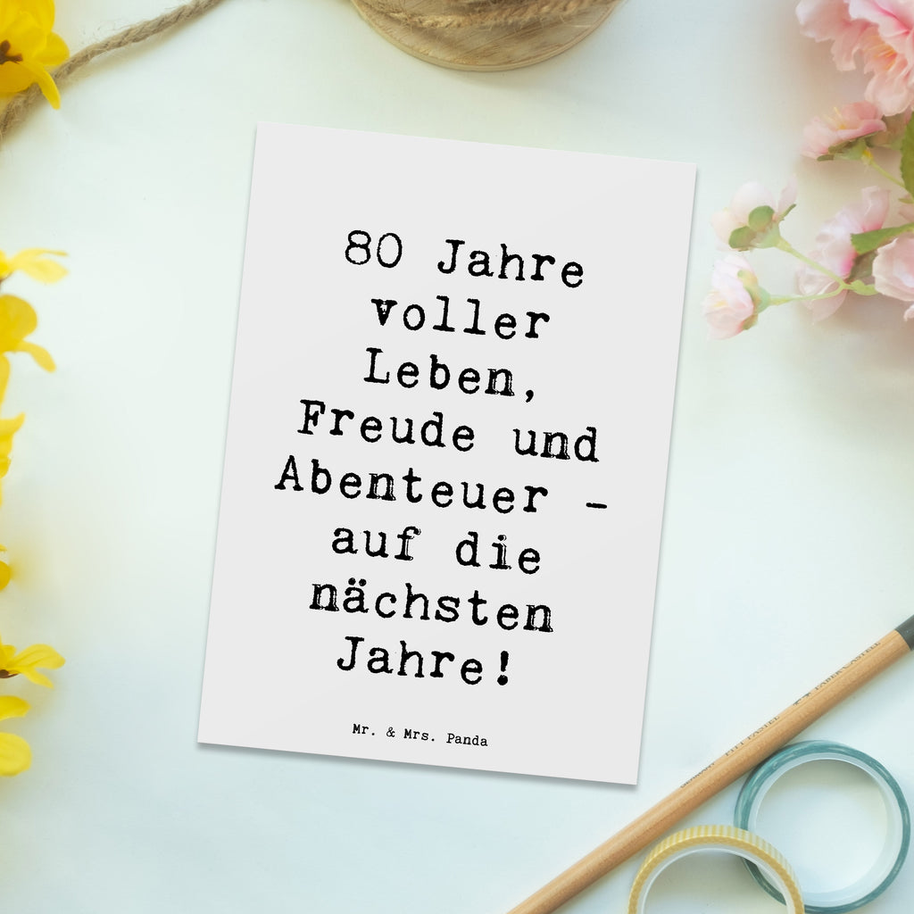 Postcard Saying 80 Jahre voller Leben, Freude und Abenteuer - auf die nächsten Jahre! Einladungskarten Geburtstag, Einladung, Grußkarte, Einladungskarte, Ansichtskarten, Geburtstagskarte, Einladung Geburtstag, Dankeskarte, Karte, Ansichtskarte, Geschenkkarte, Postkarte, Geburtstag, Geburtstagsgeschenk, Geschenk