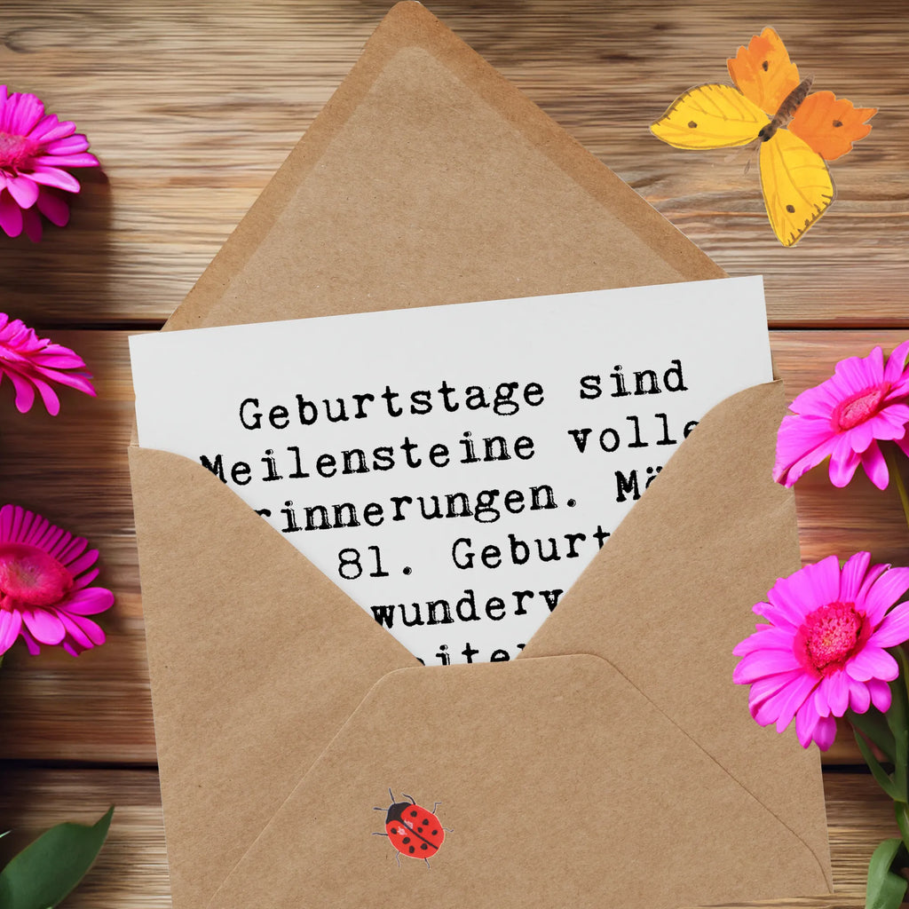 Deluxe Card Saying Geburtstage sind Meilensteine voller Erinnerungen. Möge Ihr 81. Geburtstag ein wundervoller weiterer Meilenstein sein, gefüllt mit Freude und Liebe! Grußkarte, Hochwertige Grußkarte, Hochwertige Klappkarte, Einladungskarte, Geburtstagskarte, Glückwunschkarte, Karte, Klappkarte, Hochzeitskarte, Geburtstag, Geburtstagsgeschenk, Geschenk