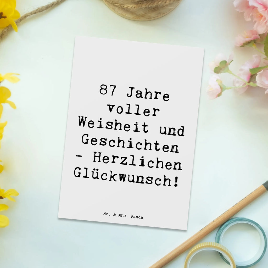 Postcard Saying 87 Jahre voller Weisheit und Geschichten - Herzlichen Glückwunsch! Ansichtskarten, Karte, Grußkarte, Einladungskarte, Postkarte, Einladung Geburtstag, Einladung, Dankeskarte, Einladungskarten Geburtstag, Geschenkkarte, Ansichtskarte, Geburtstagskarte, Geburtstag, Geburtstagsgeschenk, Geschenk